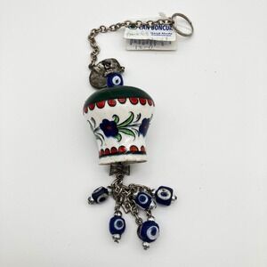 Can Boncuk Turkish Evil Eye Wall Hanging Vintage Ceramic Nazar Charm Blue White